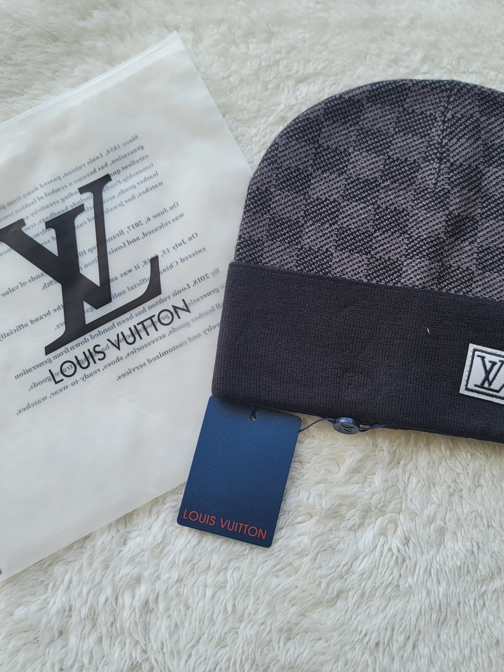 Louis Vuitton Black & Gray Monogram Cuffed Beanie
